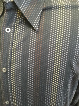 PAUL SMITH, Black, Gray, Tan Brown, Brown, Cotton, Stripes, Dots, Dotted Stripes, Button Front, Collar Attached, Long Sleeves