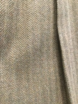 POLO, Olive Green, Gold, Wool, Herringbone, 2 Pleated Front, Cuffed, Slit Pockets