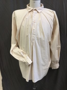 JAS TOWNSEND & SON, Cream, Cotton, Solid, (Double)  Cream, Collar Attached, 4 Button Front, Long Sleeves,