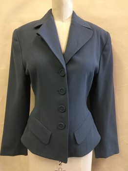 BEBE, Steel Blue, Wool, Solid, Jacket:  Steel Blue with Steel Blue Lining, Notched Lapel, Single Breasted, 4 Cover Button Front, Long Sleeves, 2 Pockets with Flap, with Matching Pants