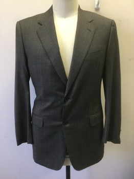 Mens, Sportcoat/Blazer, CANALI, Gray, Black, Red, Wool, Glen Plaid, Grid , 44XL, Gray with Black Glenplaid Checks, Faint Red Grid Lines, Single Breasted, Notched Lapel, 2 Buttons,  3 Pockets, Solid Dark Gray Lining