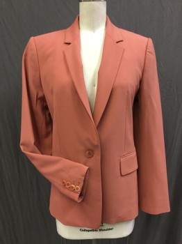 Womens, Blazer, THEORY, Terracotta Brown, Wool, Lycra, Solid, 2, Biscuit Terracotta Brown in Stretch Wool, Notched Lapel, 1 Buttn Single Breasted, Slit Center Back,