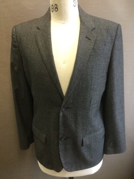 Mens, Sportcoat/Blazer, MARC JACOBS, Black, White, Gray, Wool, Polyester, 2 Color Weave, Plaid-  Windowpane, 39S, Single Breasted, 2 Buttons,  Notched Lapel,