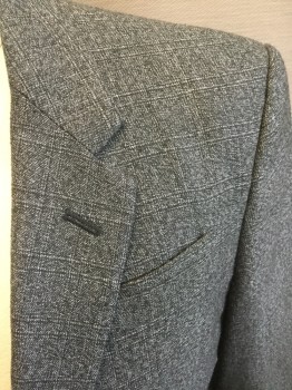 Mens, Sportcoat/Blazer, MARC JACOBS, Black, White, Gray, Wool, Polyester, 2 Color Weave, Plaid-  Windowpane, 39S, Single Breasted, 2 Buttons,  Notched Lapel,