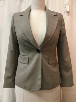 KASPER, Taupe, Polyester, Rayon, Heathered, Heather Taupe, Notched Lapel, 1 Button, 2 Pockets,