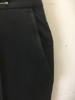 ZARA, Black, Polyester, Solid, Flat Front, 4 Pockets, Belt Loops, Ribbed Ribbon Detail at Pockets