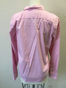LAUREN RALPH LAUREN, Pink, White, Cotton, Stripes - Vertical , Button Front, Collar Attached, Long Sleeves