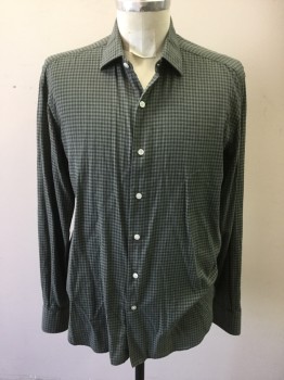 CULTURATA, Olive Green, Black, Cotton, Check , Button Front, Collar Attached, Long Sleeves