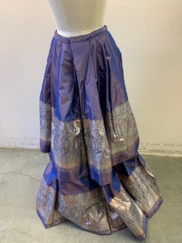MTO, Iridescent Purple, Rose Gold Metallic, Silver, Silk, Solid, 2 Tier Pleated Silk, Silver and Rose Gold Screen Print of Lace, Hooks & Bars for 26"-30", 1830s Ball Gown