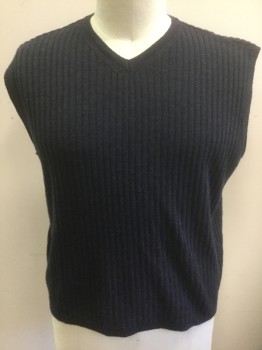Mens, Sweater Vest, ALFANI, Graphite Gray, Wool, Solid, XL, Graphite with Cool/Blue Tinge, Ribbed Knit, Pullover, V-neck