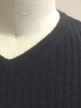 Mens, Sweater Vest, ALFANI, Graphite Gray, Wool, Solid, XL, Graphite with Cool/Blue Tinge, Ribbed Knit, Pullover, V-neck