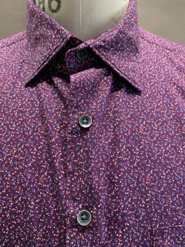 Mens, Casual Shirt, RODD & GUNN, Plum Purple, White, Blue, Taupe, Cotton, Floral, M, C.A., Button Front, L/S