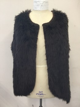 Unisex, Vest, MTO, Dk Brown, Faux Fur, Solid, Ch 52, VIKING: Faux Fur Vest, Open Front, Edges Covered in Brown Twill