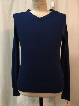 Mens, Pullover Sweater, BANANA REPUBLIC, Dk Blue, Silk, Cotton, Solid, S, Dark Blue, V-neck, Long Sleeves,