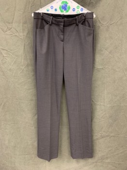 THEORY, Dk Gray, Polyester, Wool, Heathered, Flat Front, Zip Fly, 4 Pockets, Belt Loops