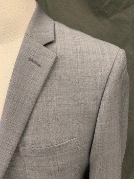 PENGUIN, Lt Gray, Wool, Polyester, Heathered, Single Breasted, Collar Attached, Notched Lapel, 2 Buttons,  3 Pockets