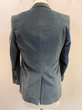 PRINGLE, Gray, Cotton, Viscose, Velvet, Notched Lapel, Single Breasted, Button Front, 2 Buttons, 3 Pockets