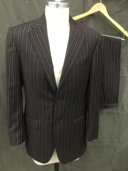 VERSACE, Charcoal Gray, Red, Pink, Wool, Stripes - Pin, Red/Pink Pinstripes, Single Breasted, Collar Attached, Notched Lapel, 3 Pockets, 2 Buttons,  Long Sleeves