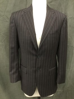VERSACE, Charcoal Gray, Red, Pink, Wool, Stripes - Pin, Red/Pink Pinstripes, Single Breasted, Collar Attached, Notched Lapel, 3 Pockets, 2 Buttons,  Long Sleeves