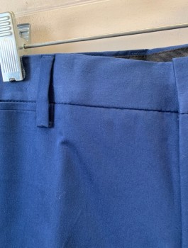 EXPRESS, Navy Blue, Cotton, Polyester, Solid, Flat Front, Slim Leg, Zip Fly, 5 Pockets Including 1 Watch Pocket, Belt Loops