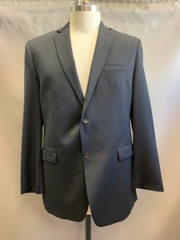 DKNY, Black, Gray, Polyester, Viscose, Solid, Notched Lapel, Single Breasted, Button Front, 2 Buttons, 1 Chest Pockets, 2 Pockets, Double Back Vent