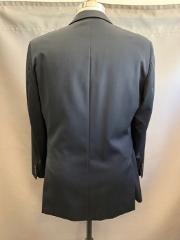 DKNY, Black, Gray, Polyester, Viscose, Solid, Notched Lapel, Single Breasted, Button Front, 2 Buttons, 1 Chest Pockets, 2 Pockets, Double Back Vent