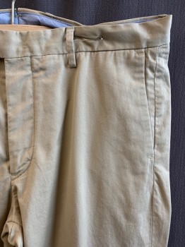 POLO, Khaki Brown, Cotton, Solid, Flat Front, 5 Pockets, Zip Fly, Button Closure, Belt Loops