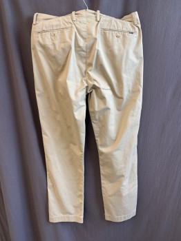 Mens, Casual Pants, POLO, Khaki Brown, Cotton, Solid, 34/31, Flat Front, 5 Pockets, Zip Fly, Button Closure, Belt Loops