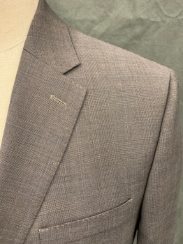 LAUREN RALPH LAUREN, Brown, Black, Lt Blue, Wool, Glen Plaid, Brown/Black Glen Plaid with Lt Blue Grid, Single Breasted, Collar Attached, Notched Lapel, Hand Picked Collar/Lapel, 2 Buttons,  3 Pockets,