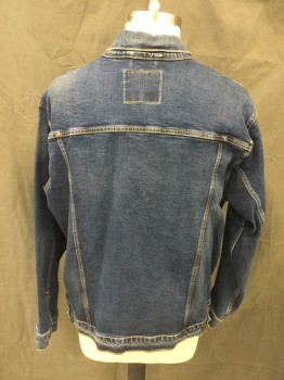 Mens, Jean Jacket, LEVI'S, Dk Blue, Cotton, Solid, 2XL, Button Front, Collar Attached, Long Sleeves, 4 Pockets, Button Tab Back Waistband