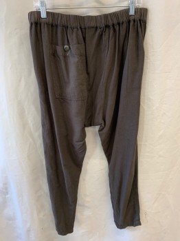 Womens, Pants, THE GREAT, Dk Olive Grn, Cotton, 2, Harem Pants, Elastic Waist, Side Pocket, 1 Patch Pocket with Button on Back