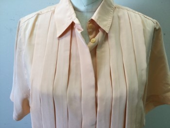 RAFAELLA, Peach Orange, Polyester, Solid, S/S, Button Front, Collar Attached, Pleated Front