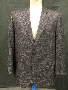 JACK VICTOR, Dk Brown, Charcoal Gray, Cream, Gray, Wool, Viscose, Plaid, Tweed, Single Breasted, Collar Attached, Notched Lapel, 2 Buttons,  3 Pockets
