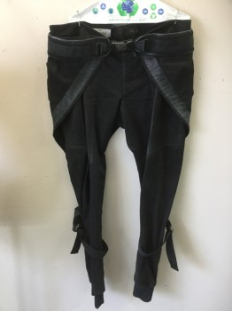 MTO, Black, Charcoal Gray, Cotton, Leather, Solid, Cotton Base, Wide Belt with Webbing and Quick Release Buckle, Netting on Thighs, Straps at Knees and Rib Knit Cuffs, Large Back Pockets