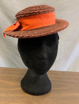 SMARTWEAR, Brick Red, Burnt Orange, Brown, Straw, Polyester, Solid, Hair Topper, Miniature Boater, Grosgrain Band/bow and  Strap