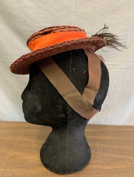 SMARTWEAR, Brick Red, Burnt Orange, Brown, Straw, Polyester, Solid, Hair Topper, Miniature Boater, Grosgrain Band/bow and  Strap