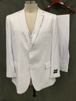 Mens, Suit, Jacket, ANGELO ROSSI, White, Polyester, Rayon, Stripes - Shadow, 50L, Single Breasted, Collar Attached, Notched Lapel, 2 Buttons,  3 Pockets