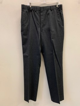 Mens, Suit, Pants, SCHAFFNER & MARX, Dk Gray, Gray, Wool, Heathered, Stripes - Pin, 35/33, Flat Front, Belt Loops, 4 Pockets, Late 70's Early 80s's