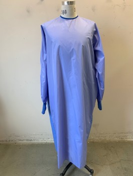 N/L, Cornflower Blue, Blue, Nylon, Stripes - Pin, Faint Dashed Pinstripe Pattern, Long Sleeves, Rib Knit Cuffs, Raglan Sleeves, Blue 1/4" Trim at Round Neck,  Open in Back with Snap Closures, Multiples