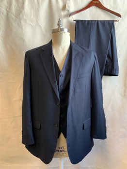 Mens, Suit, Jacket, ABITO D'UOMO, Navy Blue, Polyester, Rayon, Solid, 46L, Single Breasted, Collar Attached, Notched Lapel, 3 Pockets, 2 Buttons