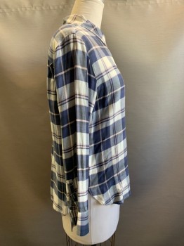 Womens, Blouse, TREASURE & BOND, Navy Blue, White, Ballet Pink, Rayon, Acrylic, Plaid, M, L/S, Button Front, Collar Attached, Chest Pocket