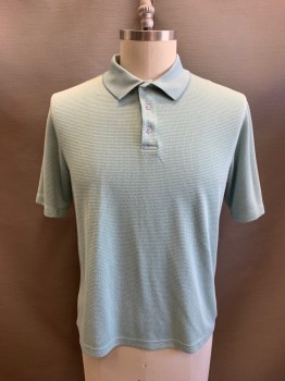 PIERRE CARDIN, Mint Green, Modal, Polyester, Stripes - Horizontal , Collar Attached, 1/4 Button Front, Short Sleeves, Self Horizontal Stripe