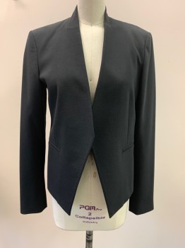 Womens, Blazer, THEORY, Black, Polyester, Wool, Solid, 2, Open Front, No Buttons, 2 Welt Pockets