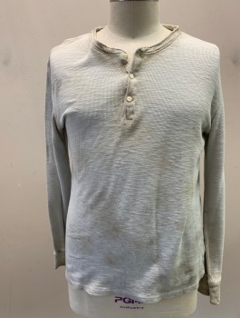 Mens, Historical Fiction Shirt, N/L, Lt Gray, Cotton, Solid, 44, Pull On, Waffle Weave Henley, L/S, Aged
