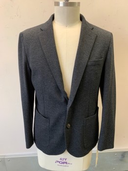 Mens, Sportcoat/Blazer, JCREW, Charcoal Gray, Wool, Solid, 42, L, Single Breasted, Notched Lapel, 2 Buttons, 2 Patch Pocket,