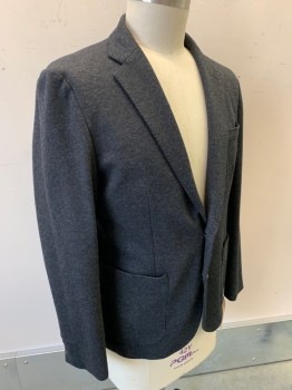 Mens, Sportcoat/Blazer, JCREW, Charcoal Gray, Wool, Solid, 42, L, Single Breasted, Notched Lapel, 2 Buttons, 2 Patch Pocket,