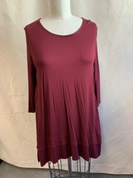 EILEEN FISHER, Red Burgundy, Viscose, Spandex, Solid, Long Sleeves, Round Neck,