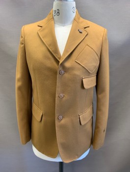 Mens, Sportcoat/Blazer, G-STAR, Lt Brown, Polyester, Wool, 38S, Notched Lapel, Single Breasted, Button Front, 3 Buttons,  3 Faux Flap Pockets, 1 Diagonal Patch Pocket