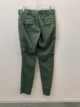 Mens, Sci-Fi/Fantasy Pants, MTO, Olive Green, Synthetic, Solid, 32/36, Aged/Distressed, Cargo, 6 Pckts, Belt Loops, Zip Fly, Velcro Closure,