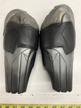 Unisex, Sci-Fi/Fantasy Gauntlets, NO LABEL, Black, Silver, Gray, Rubber, Silver/Gray with Black Horizontal Panel, Left Gauntlet Has Mended Repair...